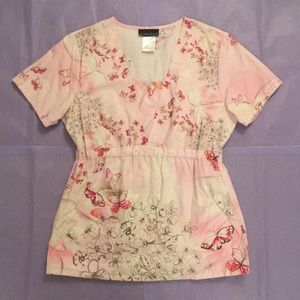 Cherokee Butterflies Scrub Top Size Small